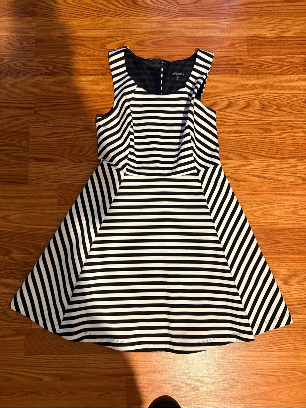 Express black  and White Striped Fit & Flare Dress